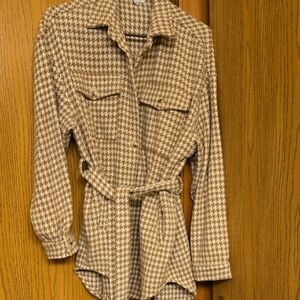 Houndstooth Belted Shirt Jacket